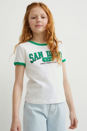 C&A Sleeve T-shirts Meisjes Wit | 1035KJMCE