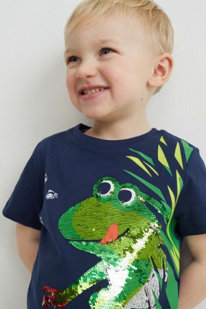 C&A Sleeve With In-conversion Katoenen Shiny T-shirts Jongens Donkerblauw | 3947TBIOY
