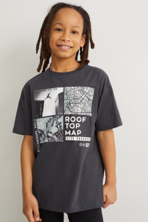 C&A Sleeve With In-conversion Katoenen T-shirts Jongens Donkergrijs | 0918NXMOP