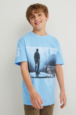 C&A Sleeve With In-conversion Katoenen T-shirts Jongens Lichtblauw | 5106UQYMO