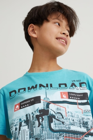 C&A Sleeve With In-conversion Katoenen T-shirts Jongens Lichtturquoise | 8129YNKCD