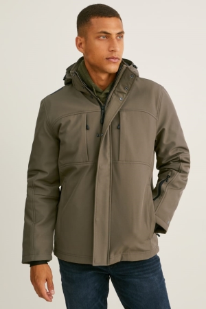 C&A Softshell With Hood Jassen Heren Khaki | 9452WYJHE