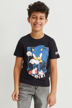C&A Sonic Sleeve With In-conversion Katoenen T-shirts Jongens Zwart | 9531PQBLJ