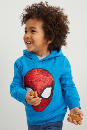 C&A Spider-man Shiny Hoodie Meisjes Blauw | 0495NXQSP