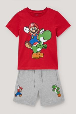 C&A Super Mario Set Sleeve And Sweat 2 Piece T-shirts Jongens Rood | 3840IDBUG