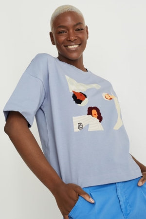 C&A T-shirts Dames Lichtblauw | 0267XIJUD