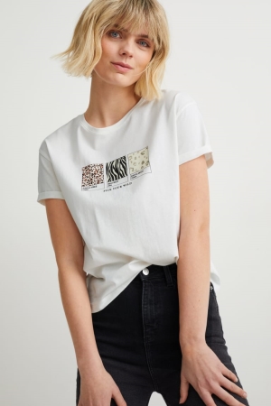 C&A T-shirts Dames Wit | 6792ITESJ
