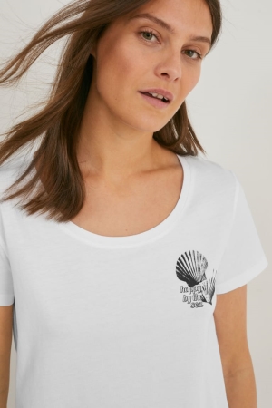 C&A T-shirts Dames Wit | 9851LJURV