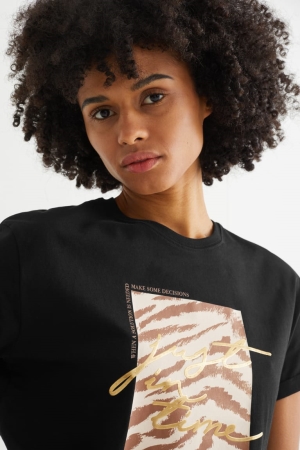 C&A T-shirts Dames Zwart | 3408URPKY