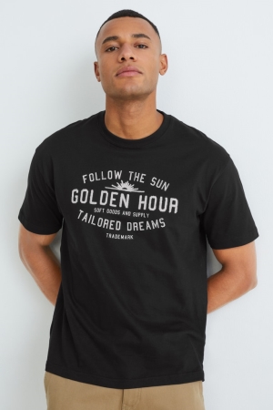 C&A T-shirts Heren Zwart | 5034UIHKF