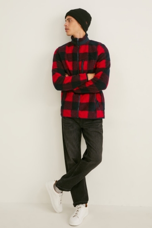 C&A Teddy Fur Check Jassen Heren Rood Zwart | 4956BRVCH