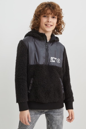C&A Teddy Fur Hoodie Meisjes Zwart | 4925YRMNS