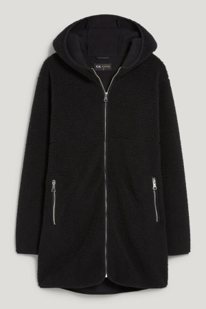 C&A Teddy Fur With Hood Hoodie Dames Zwart | 3458CRSZV