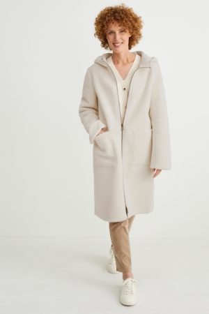 C&A Teddy Fur With Hood Jassen Dames Wit | 6034PGWDB