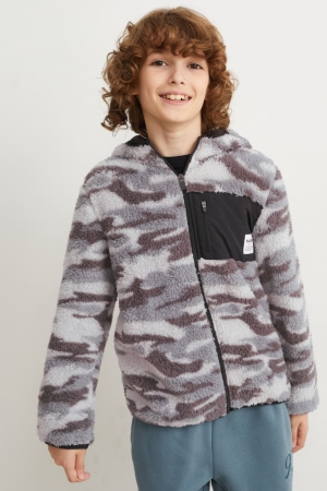C&A Teddy Fur With Hood Patterned Hoodie Meisjes Grijs | 4580IOKWV