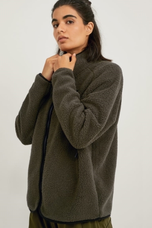 C&A Teddy Fur Zip-through Wandelen Thermolite® Ecomade Recycled Sweatshirts Dames Donkergroen | 0284LBQZU