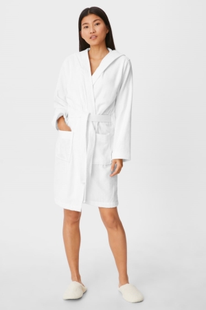 C&A Terry Bathrobe With Hood Nachtkleding Dames Wit | 4625QVLBE