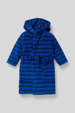 C&A Terry Bathrobe With Hood Organic Katoenen Gestreept Zwemkleding Jongens Blauw Zwart | 7360MHTWO