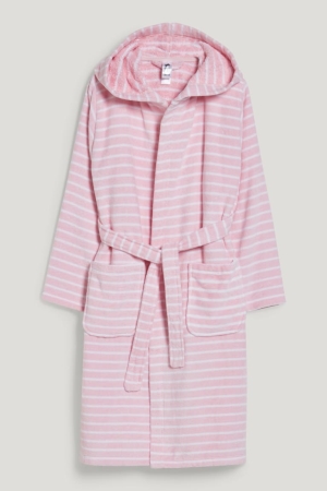 C&A Terry Bathrobe With Hood Organic Katoenen Gestreept Zwemkleding Meisjes Roze | 9478PIRMV