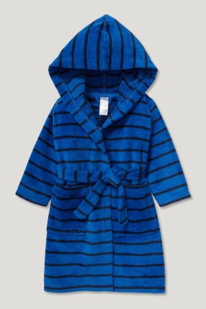 C&A Terry Cloth Bathrobe With Hood Organic Katoenen Gestreept Zwemkleding Jongens Donkerblauw | 3452FVMQO