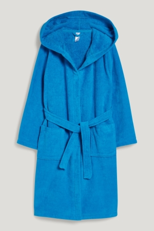 C&A Terry Cloth Bathrobe With Hood Organic Katoenen Zwemkleding Jongens Petrol | 4723BWAJU