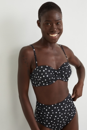 C&A Underwire Bikini Bandeau Gewatteerd Polka Dot Zwemkleding Dames Zwart | 4287HZRIV
