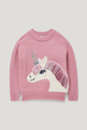 C&A Unicorn Recycled Jumpers Meisjes Donkerroze | 9134FZSGU