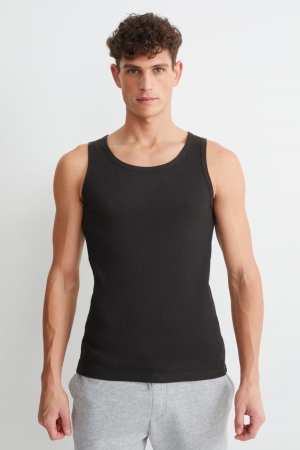 C&A Vest Double Rib Organic Katoenen Topjes Heren Zwart | 5862RJVGN