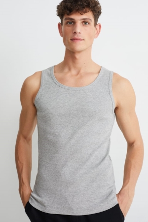 C&A Vest Double Rib Organic Katoenen Topjes Heren Lichtgrijs | 7190ZCILO