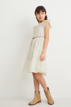 C&A With Belt Jurken Meisjes Wit | 1345YCFRO