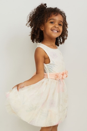C&A With Belt Party Floral Jurken Meisjes Wit | 7651TFWEY