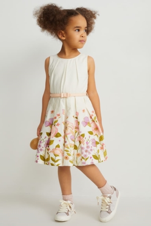 C&A With Belt Partywear Floral Jurken Meisjes Wit | 3129ZRSWP
