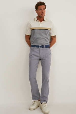 C&A With Belt Regular Fit Lycra® Broek Heren Grijs | 8437GSQRX