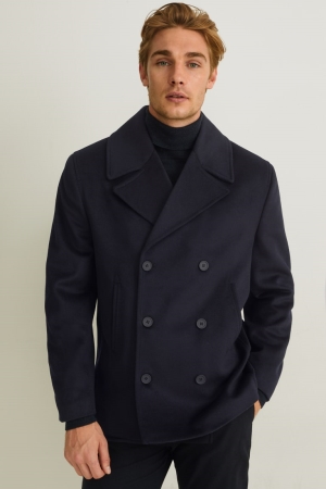 C&A Wol Blend Added Cashmere Jassen Heren Donkerblauw | 7528LDJAR