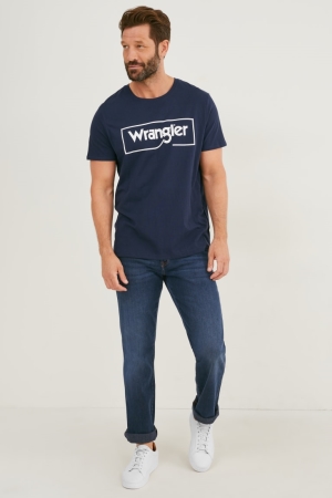 C&A Wrangler Rechtdoor Jeans Heren Blauw Donkerblauw | 0927UHSQO