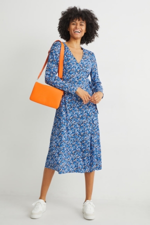 C&A Wrap Lenzing™ Ecovero™ Floral Jurken Dames Blauw | 3726WDBMX