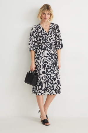 C&A Wrap Lenzing™ Ecovero™ Patterned Jurken Dames Zwart Wit | 4705TEYXS