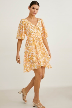 C&A Wrap Recycled Floral Jurken Dames Wit | 1062WRQNK