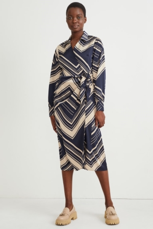 C&A Wrap With Recycled Polyester Patterned Jurken Dames Donkerblauw | 4175WIGQT