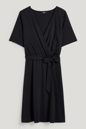 C&A Wrap With Tencel™ Modal Fibres Jurken Dames Zwart | 5076UMQXP