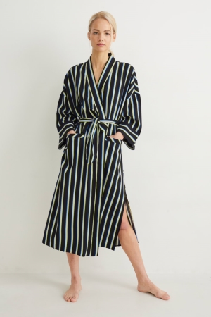 C&A ing Gown Gestreept Nachtkleding Dames Zwart | 0743DSELM